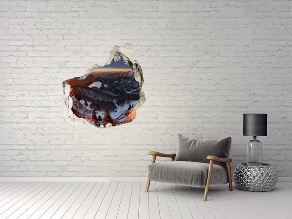 Autocolant 3D gaura cu priveliște Peisaj montan de iarnă