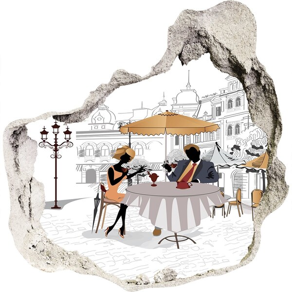 Fototapet un zid spart cu priveliște Cafenea în stil european