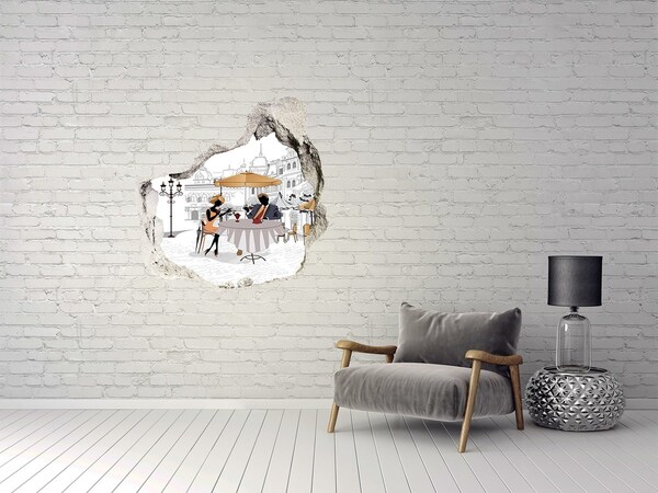 Fototapet un zid spart cu priveliște Cafenea în stil european