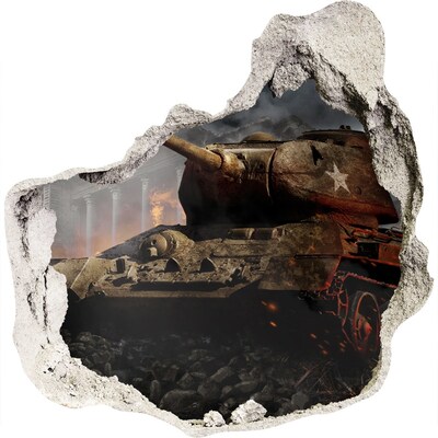 Fototapet 3D gaură în perete Tanc în ruinele orașului