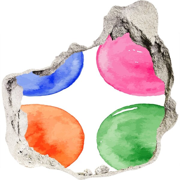 Autocolant de perete gaură 3D Bile colorate într-o gaură din perete