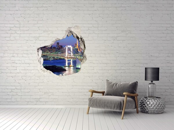 Autocolant un zid spart cu priveliște Podul Tokyo noaptea