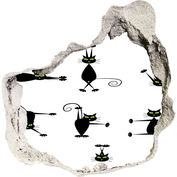 Autocolant 3D gaura cu priveliște Pisici negre pe fundal alb