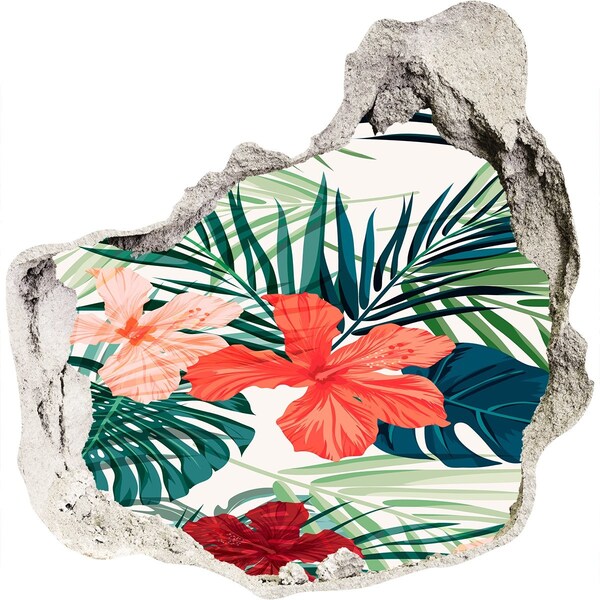 Fototapet 3D gaură în perete flori tropicale