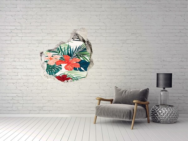Fototapet 3D gaură în perete flori tropicale