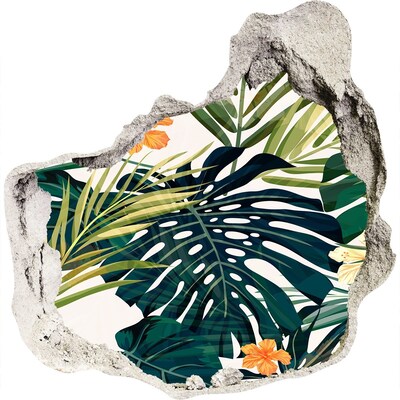 Autocolant 3D gaura cu priveliște frunze tropicale