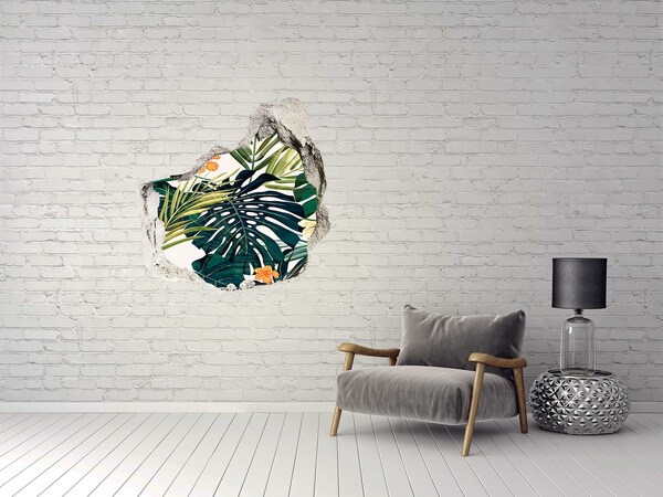 Autocolant 3D gaura cu priveliște frunze tropicale