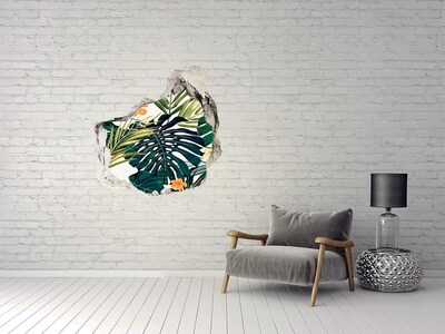 Autocolant 3D gaura cu priveliște frunze tropicale