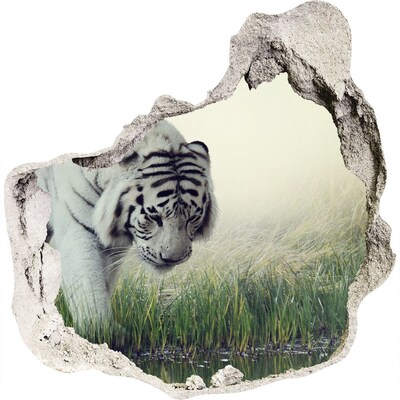 Autocolant gaură 3D tigru alb