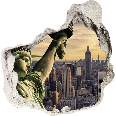Fototapet 3D gaură în perete New York cu vedere la Statuia Libertății