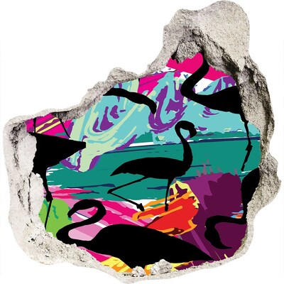 Autocolant 3D gaura cu priveliște Flamingo pe o plajă tropicală