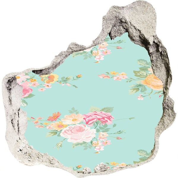 Autocolant gaură 3D Un paradis al florilor în spatele zidului