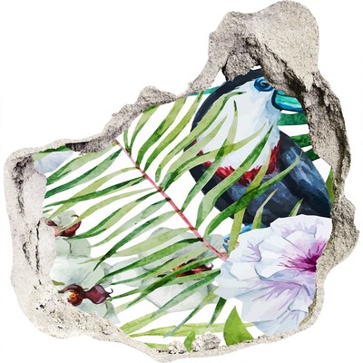 Fototapet 3D gaură în perete Oază tropicală cu o pasăre