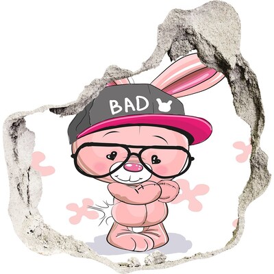 Fototapet 3D gaură în perete Iepurașul cu pălărie