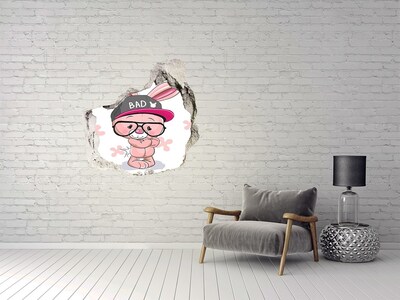 Fototapet 3D gaură în perete Iepurașul cu pălărie