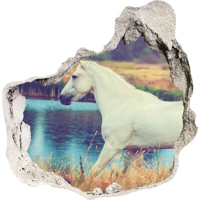 Fototapet un zid spart cu priveliște White Lake Horse