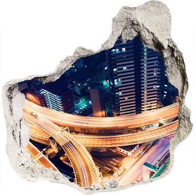 Autocolant de perete gaură 3D Vedere a orașului noaptea
