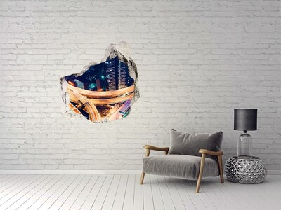 Autocolant de perete gaură 3D Vedere a orașului noaptea