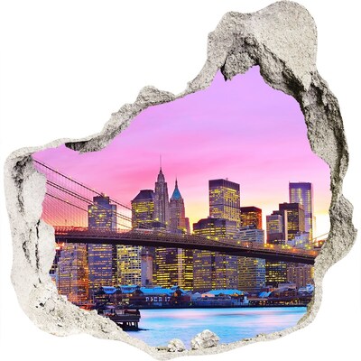 Autocolant de perete gaură 3D Orizontul New York-ului la apus