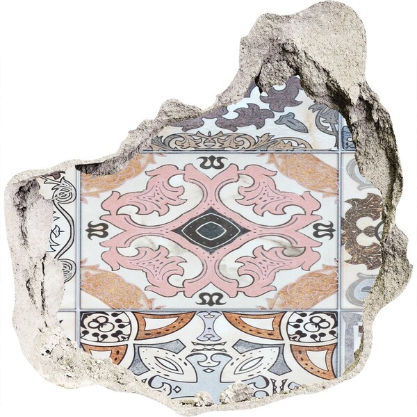 Autocolant un zid spart cu priveliște O podea uzată cu plăci colorate