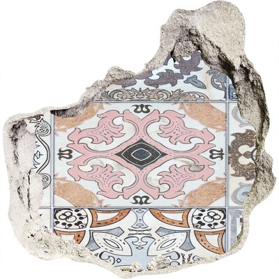 Autocolant un zid spart cu priveliște O podea uzată cu plăci colorate