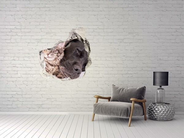 Autocolant 3D gaura cu priveliște Un dulce moment de prietenie