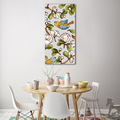 Pictura pe sticlă acrilică Păsări și flori