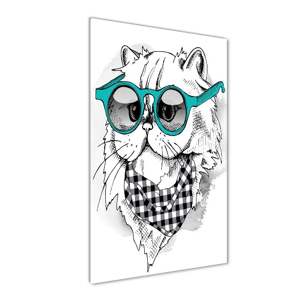 Tablou pe sticlă acrilică Cat cu ochelari