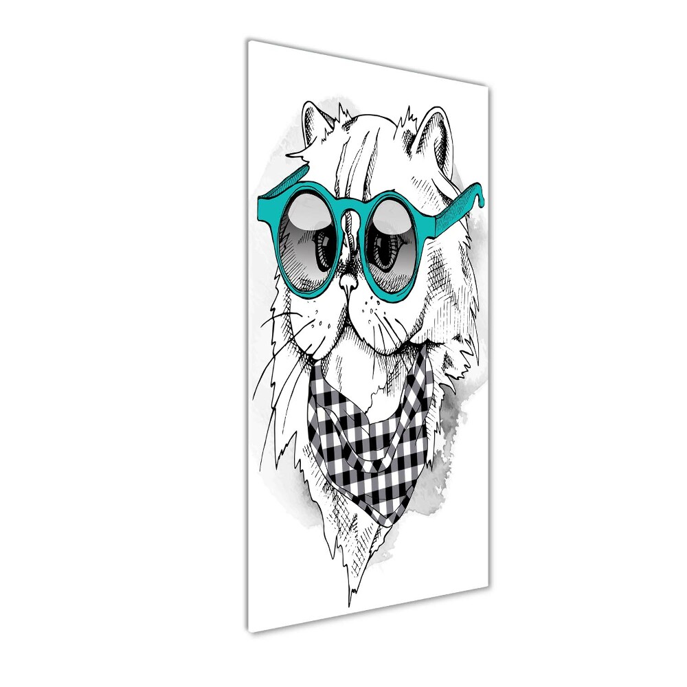 Tablou pe sticlă acrilică Cat cu ochelari