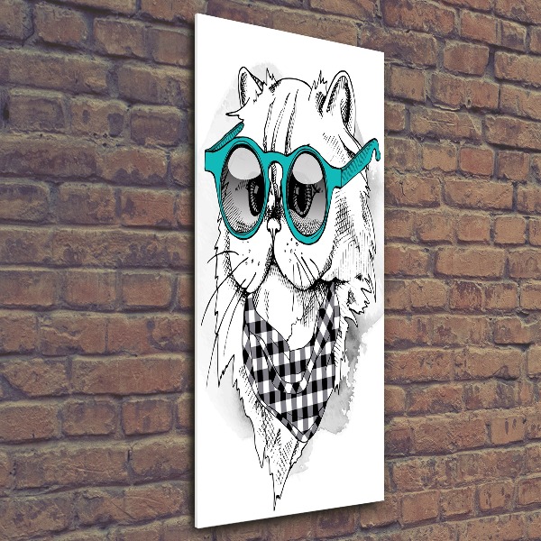 Tablou pe sticlă acrilică Cat cu ochelari