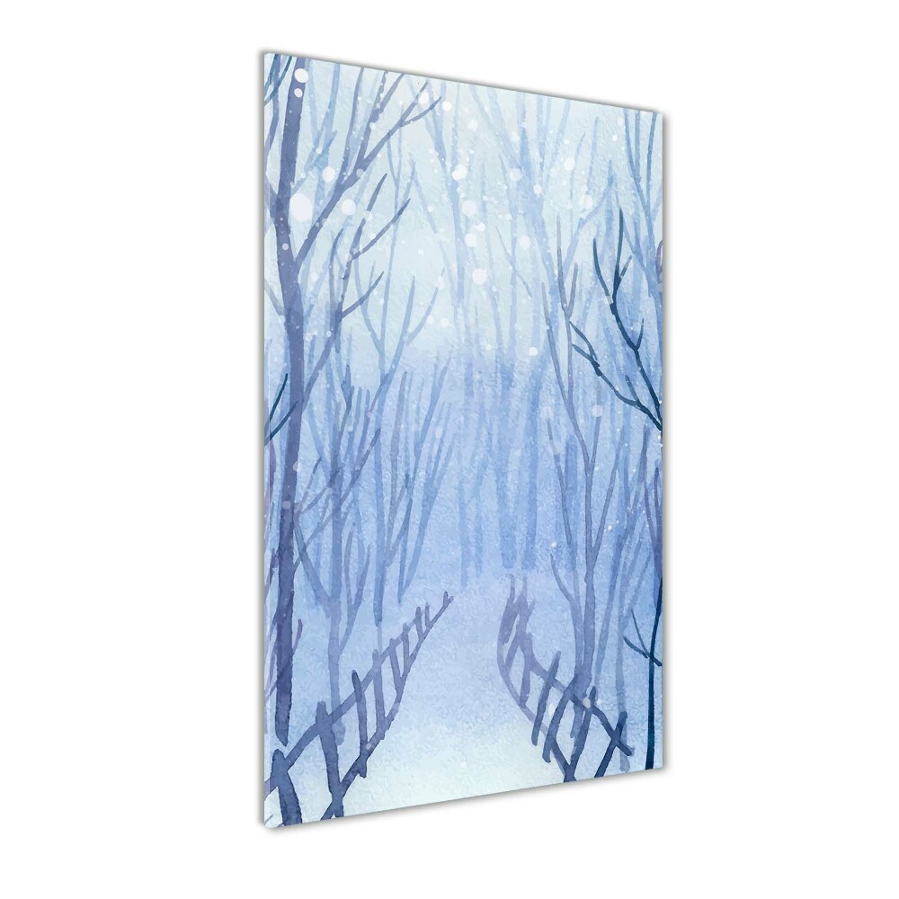 Pictura pe sticlă acrilică pădure în timpul iernii