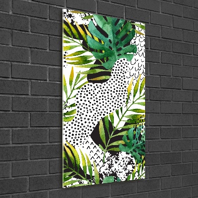 Pictura pe sticlă acrilică frunze tropicale