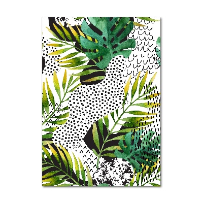 Pictura pe sticlă acrilică frunze tropicale