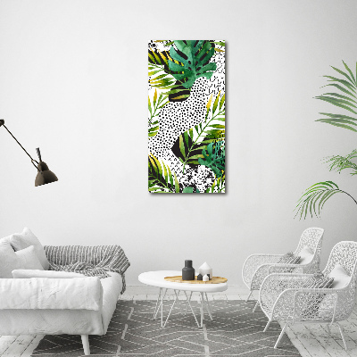 Pictura pe sticlă acrilică frunze tropicale