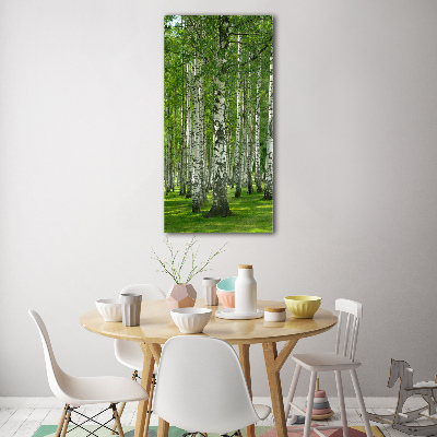 Pictura pe sticlă acrilică pădurea de mesteacăn