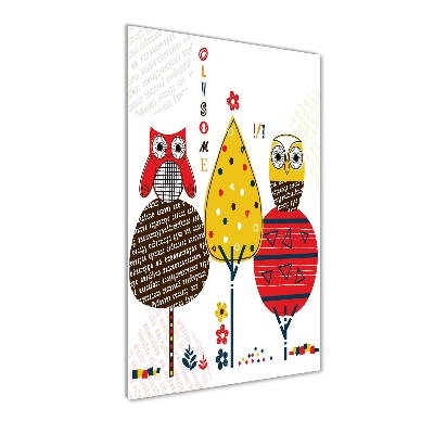 Tablou sticlă acrilică Owls pe copaci