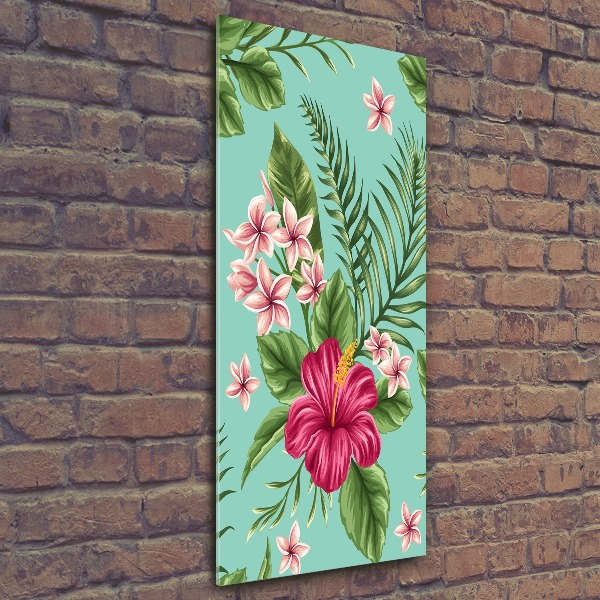Pictura pe sticlă acrilică flori Hawaii