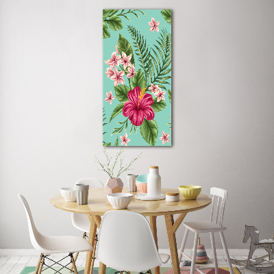 Pictura pe sticlă acrilică flori Hawaii
