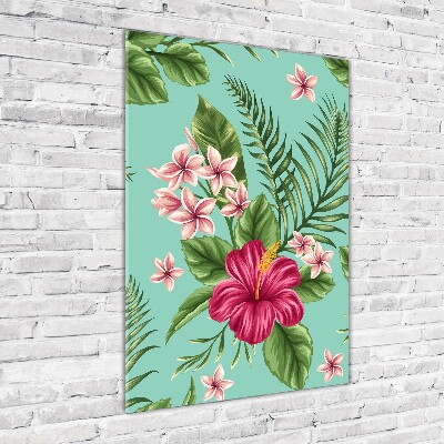 Pictura pe sticlă acrilică flori Hawaii