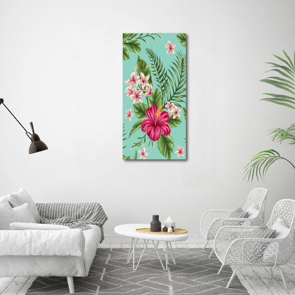 Pictura pe sticlă acrilică flori Hawaii
