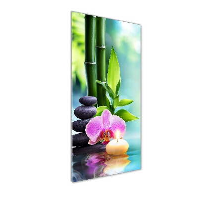 Tablou pe sticlă acrilică Orhidee și bambus