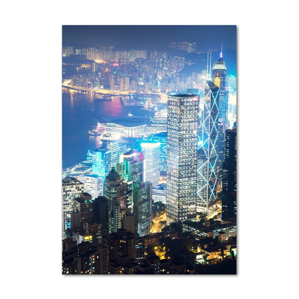Tablou sticlă acrilică Hong Kong pe timp de noapte