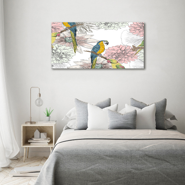 Tablou canvas Papagalii și flori