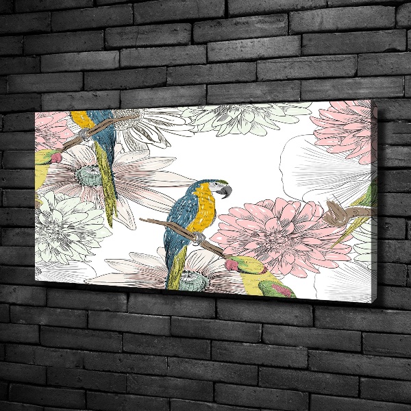Tablou canvas Papagalii și flori