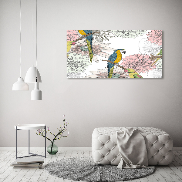 Tablou canvas Papagalii și flori