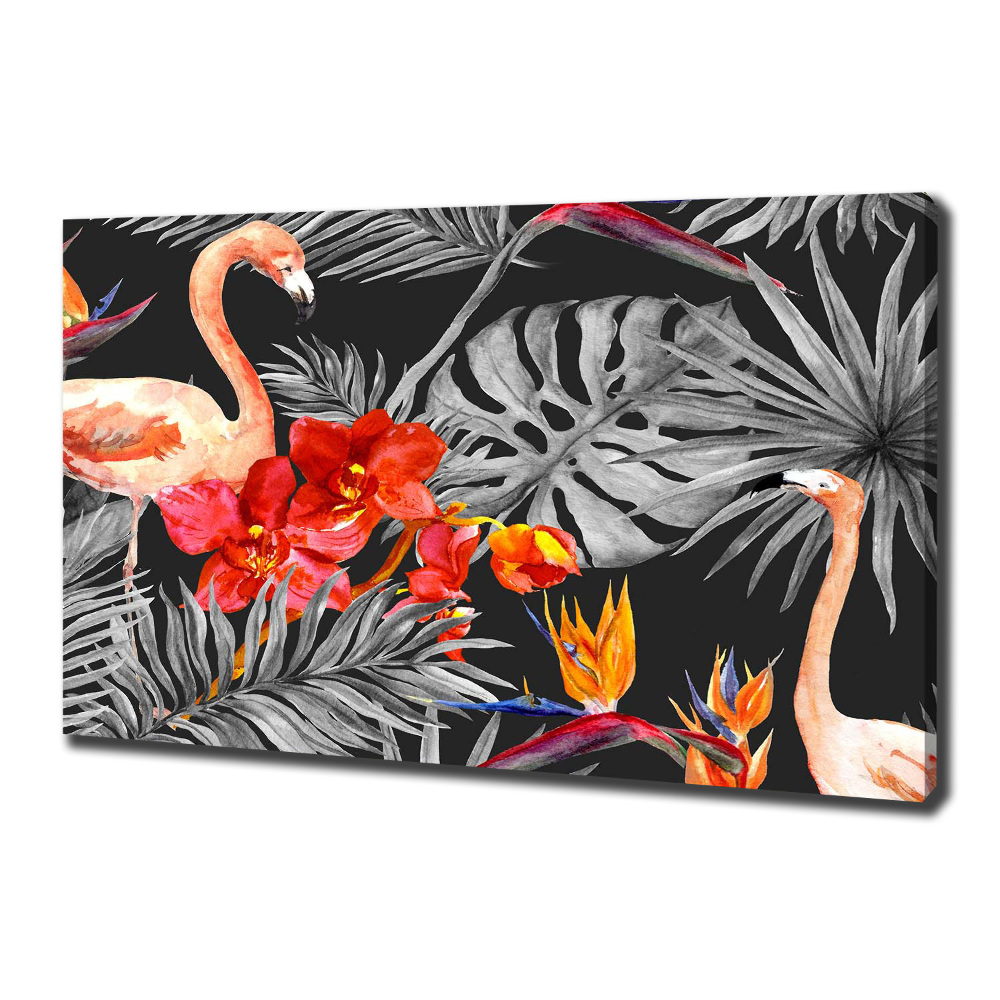 Pictură pe pânză Flamingos și flori