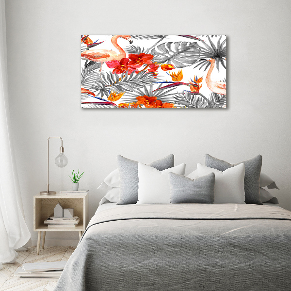 Tablou canvas Flamingos și flori