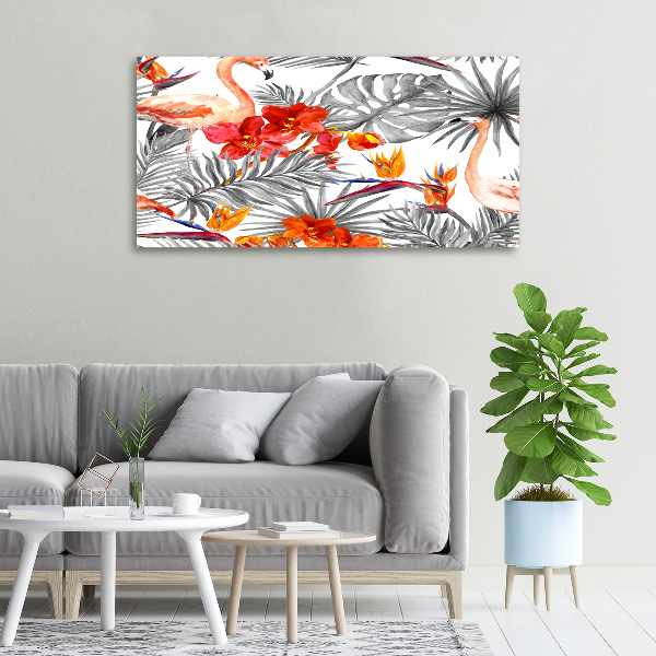 Tablou canvas Flamingos și flori