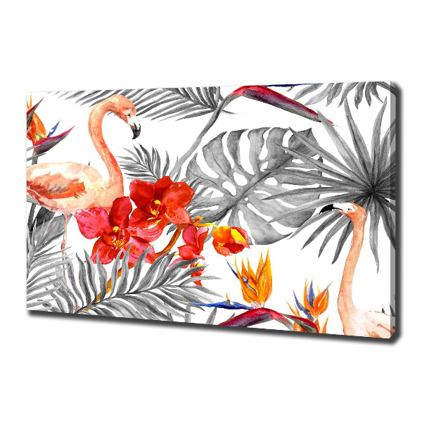 Tablou canvas Flamingos și flori