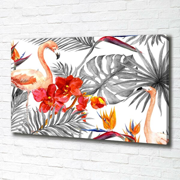 Tablou canvas Flamingos și flori